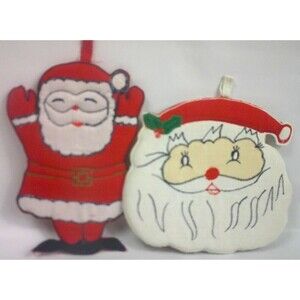 Vintage Christmas Santa Claus Padded Pot Holder Hot Pad Wall Decor Lot of 2 YDC